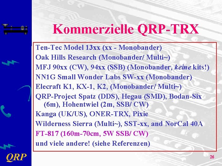 Kommerzielle QRP-TRX Ten-Tec Model 13 xx (xx - Monobander) Oak Hills Research (Monobander/ Multi~)