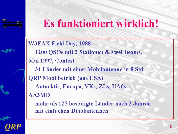 Es funktioniert wirklich! W 3 EAX Field Day, 1988 1200 QSOs mit 3 Stationen