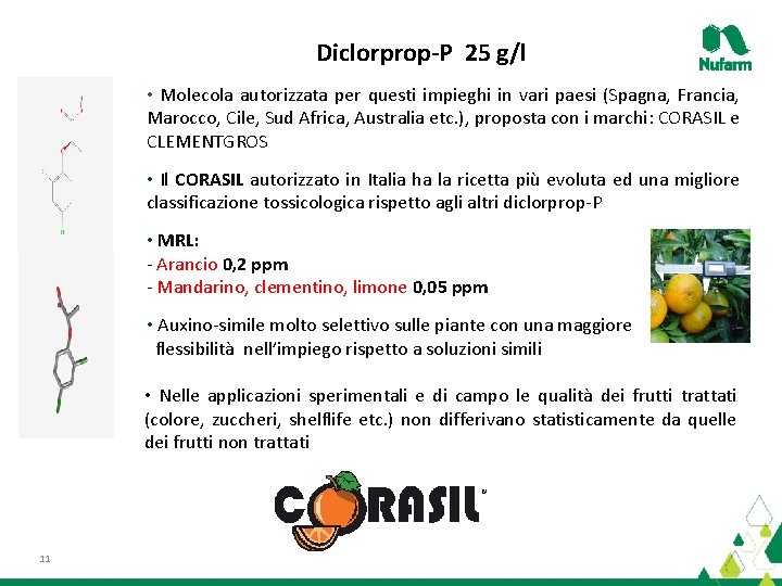 Diclorprop-P 25 g/l • Molecola autorizzata per questi impieghi in vari paesi (Spagna, Francia,