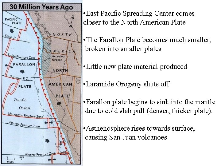  • East Pacific Spreading Center comes closer to the North American Plate •