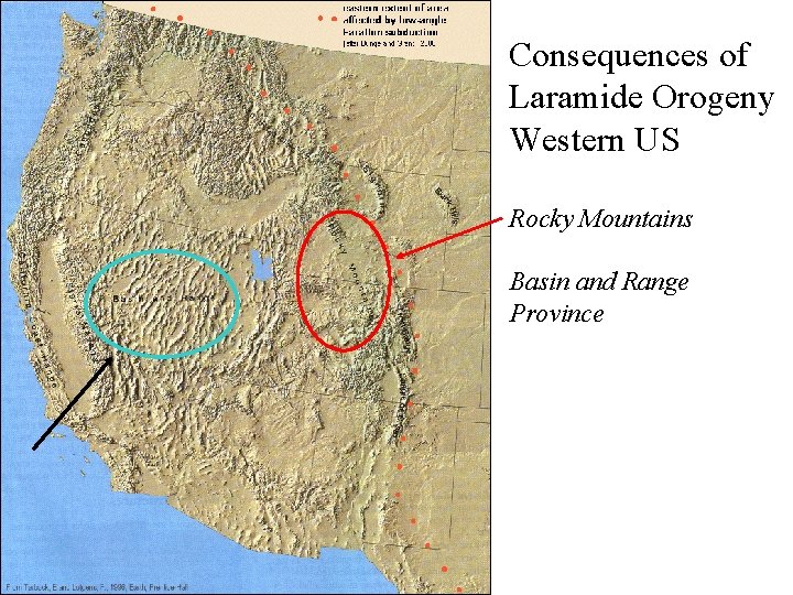 Consequences of Laramide Orogeny Western US Rocky Mountains Basin and Range Province 