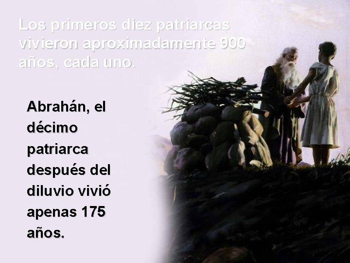 Los primeros diez patriarcas vivieron aproximadamente 900 años, cada uno. Abrahán, el décimo patriarca