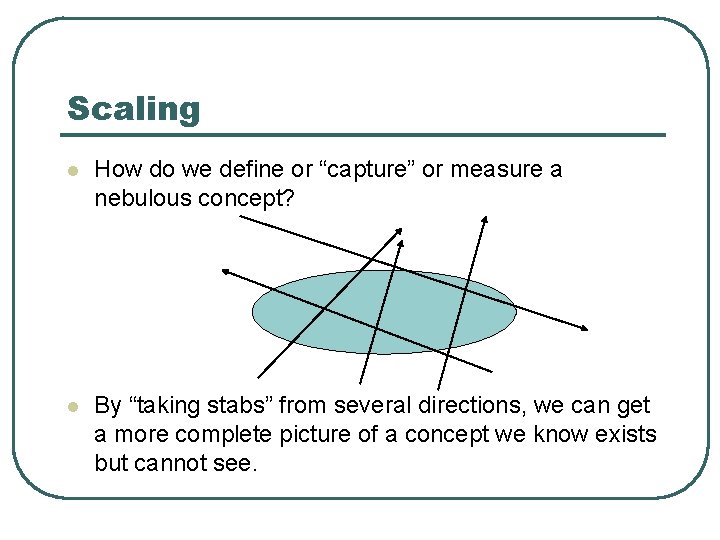 Scaling l How do we define or “capture” or measure a nebulous concept? l