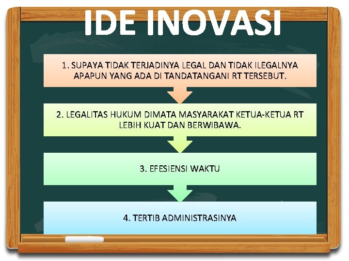 IDE INOVASI 1. SUPAYA TIDAK TERJADINYA LEGAL DAN TIDAK ILEGALNYA APAPUN YANG ADA DI