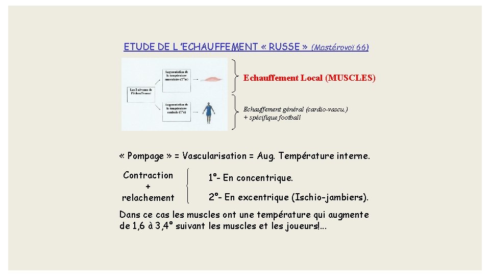 ETUDE DE L ’ECHAUFFEMENT « RUSSE » (Mastérovoï 66) Echauffement Local (MUSCLES) Echauffement général