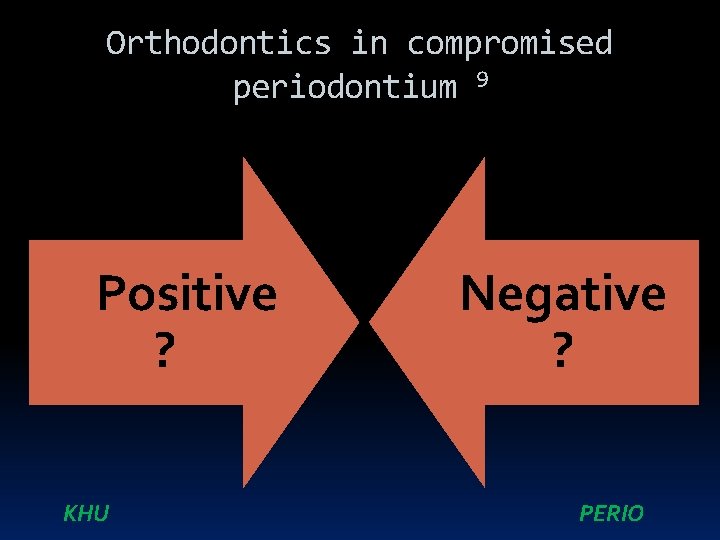 Orthodontics in compromised periodontium 9 Positive ? KHU Negative ? PERIO 