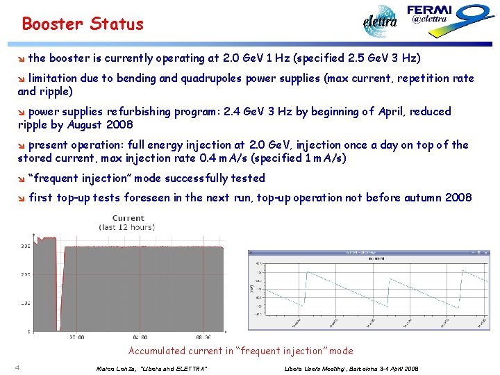 Booster Status î the booster is currently operating at 2. 0 Ge. V 1