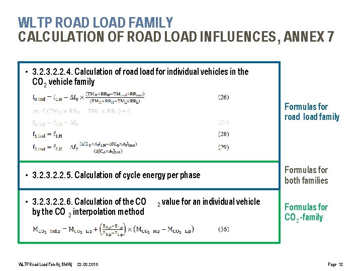 WLTP ROAD LOAD FAMILY CALCULATION OF ROAD LOAD INFLUENCES, ANNEX 7 • 3. 2.