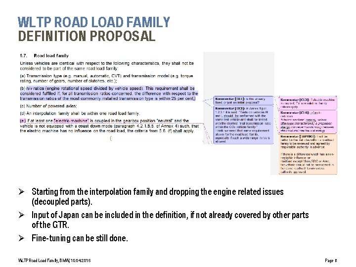 WLTP ROAD LOAD FAMILY DEFINITION PROPOSAL Ø Starting from the interpolation family and dropping