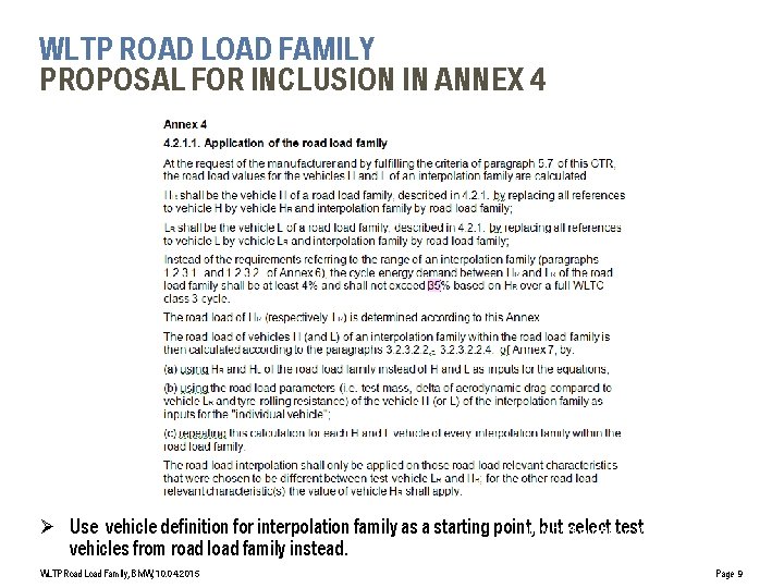 WLTP ROAD LOAD FAMILY PROPOSAL FOR INCLUSION IN ANNEX 4 Ø Use vehicle definition