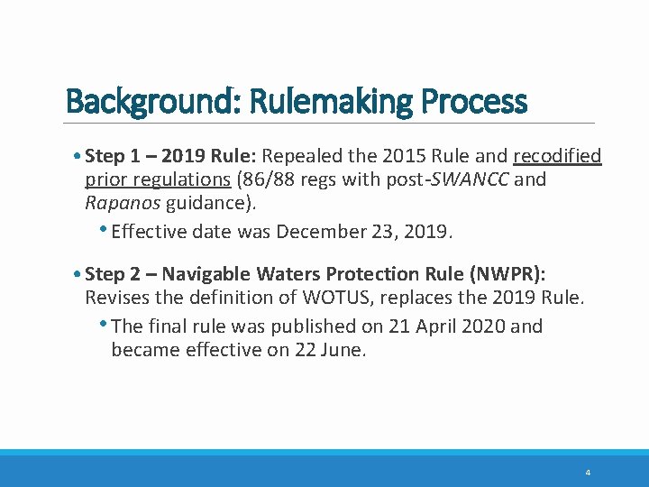 Background: Rulemaking Process • Step 1 – 2019 Rule: Repealed the 2015 Rule and