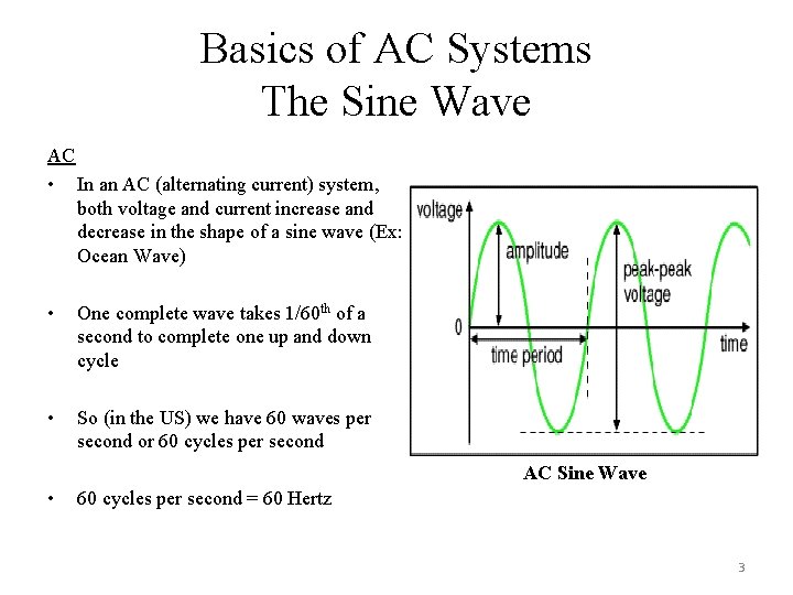 Basics of AC Systems The Sine Wave AC • In an AC (alternating current)