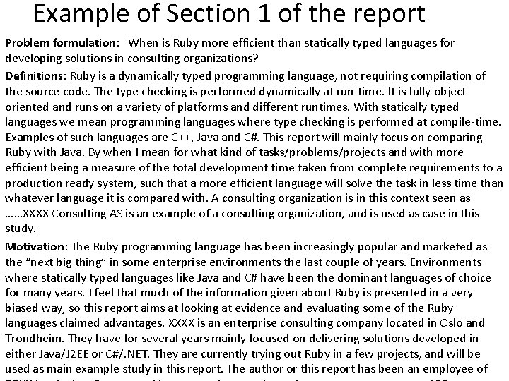 Example of Section 1 of the report Problem formulation: When is Ruby more efficient