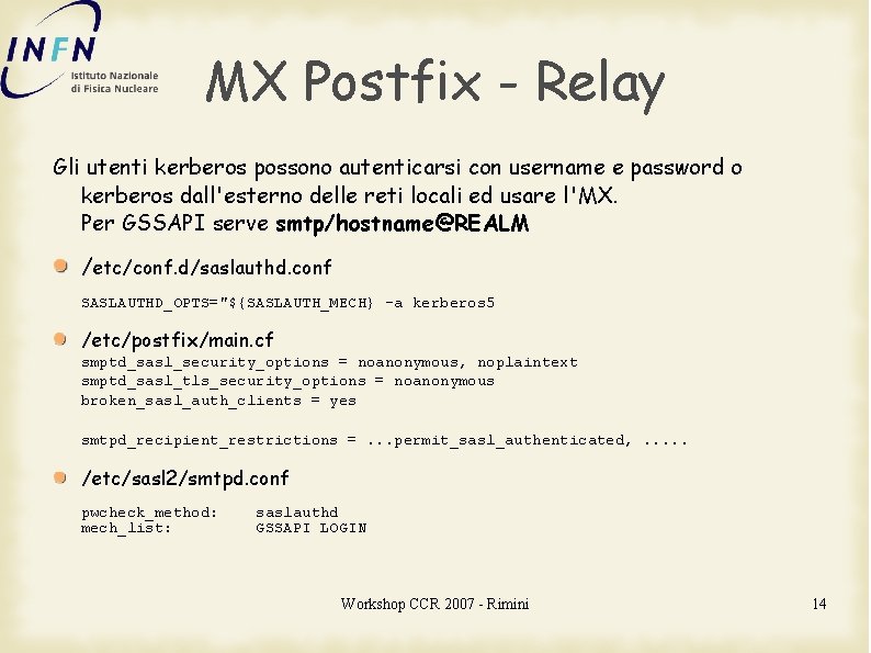 MX Postfix - Relay Gli utenti kerberos possono autenticarsi con username e password o