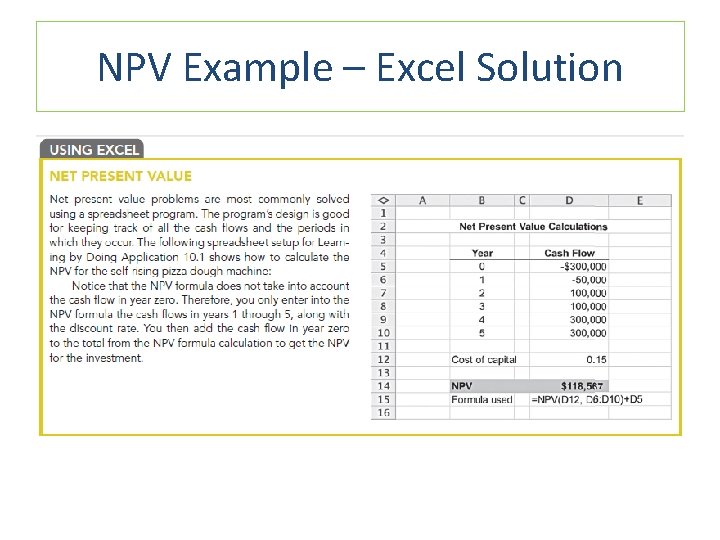 NPV Example – Excel Solution 