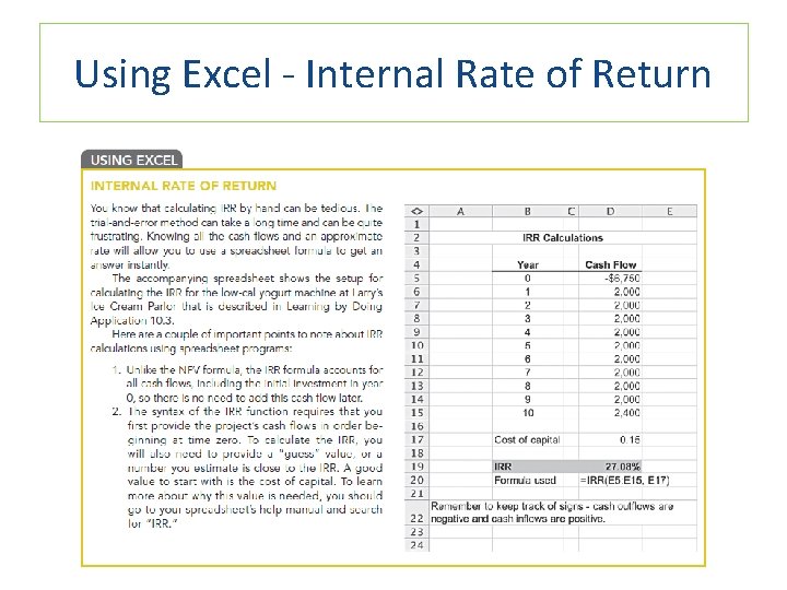 Using Excel - Internal Rate of Return 