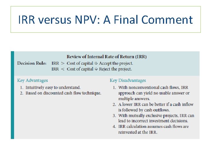 IRR versus NPV: A Final Comment 