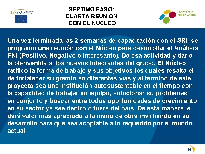 SEPTIMO PASO: CUARTA REUNION CON EL NUCLEO Una vez terminada las 2 semanas de