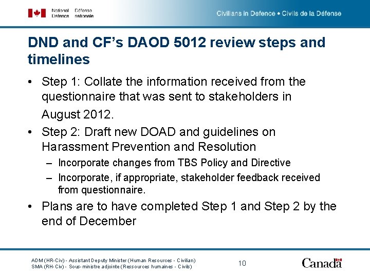 DND and CF’s DAOD 5012 review steps and timelines • Step 1: Collate the