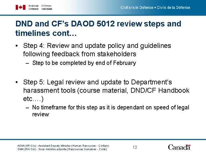 DND and CF’s DAOD 5012 review steps and timelines cont… • Step 4: Review