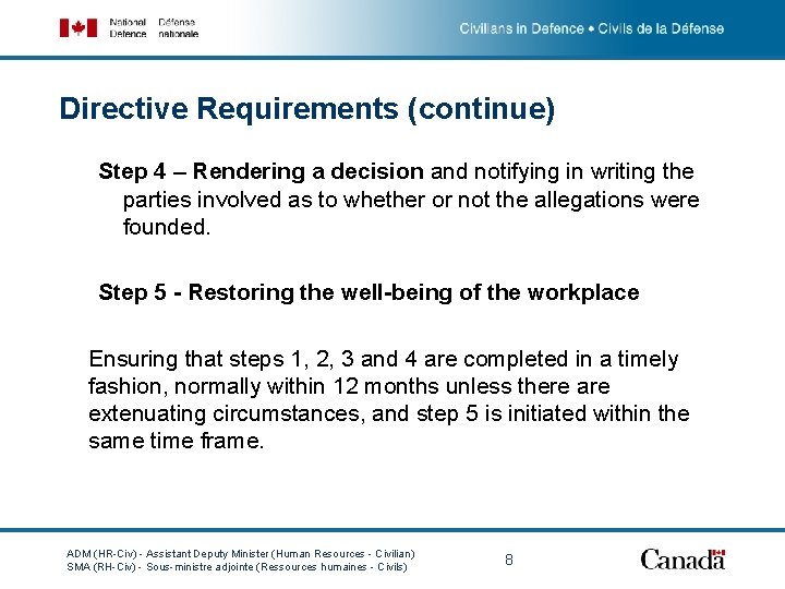 Directive Requirements (continue) Step 4 – Rendering a decision and notifying in writing the