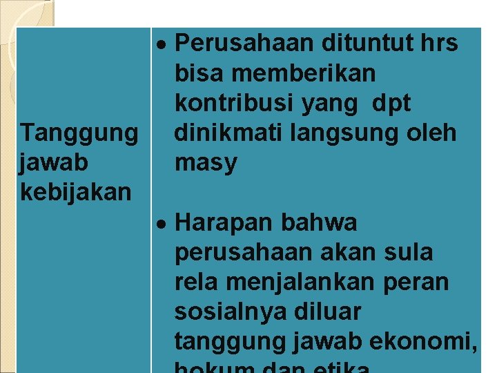  Perusahaan dituntut hrs bisa memberikan kontribusi yang dpt Tanggung dinikmati langsung oleh jawab