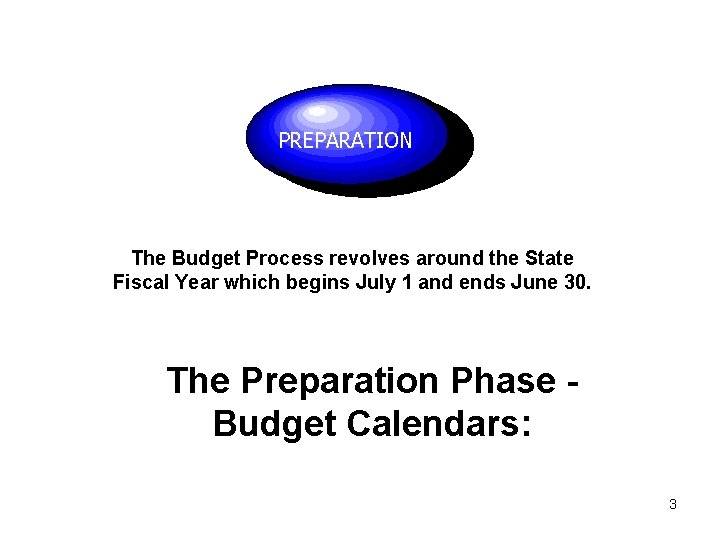 PREPARATION The Budget Process revolves around the State Fiscal Year which begins July 1