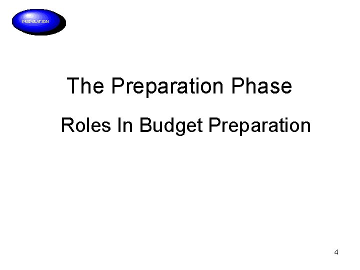 PREPARATION The Preparation Phase Roles In Budget Preparation 4 