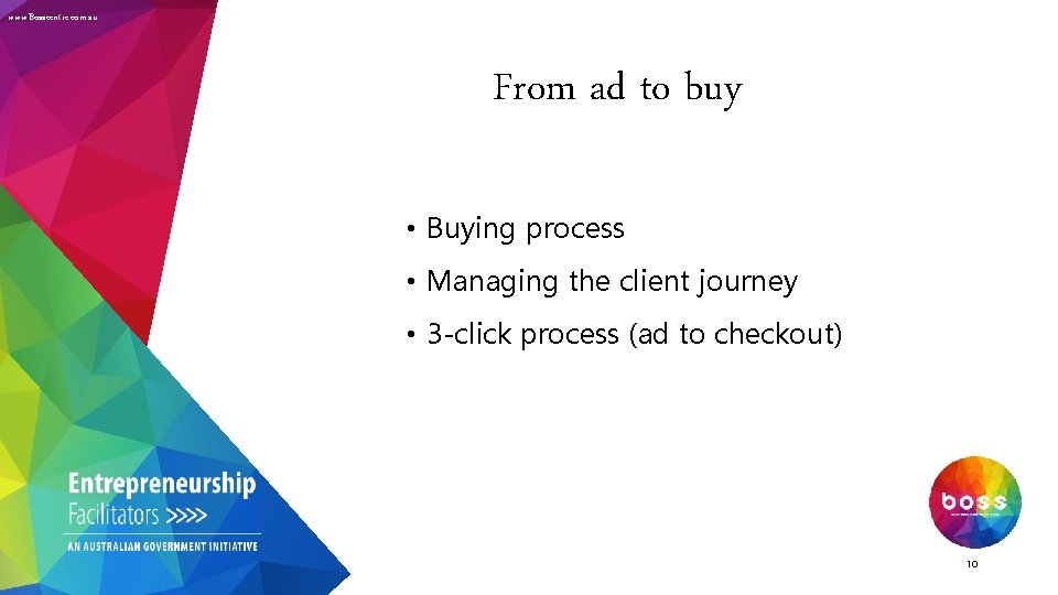 www. Bosscentre. com. au From ad to buy • Buying process • Managing the