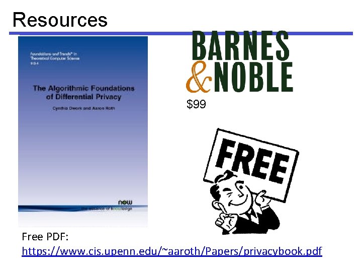 Resources $99 Free PDF: https: //www. cis. upenn. edu/~aaroth/Papers/privacybook. pdf 