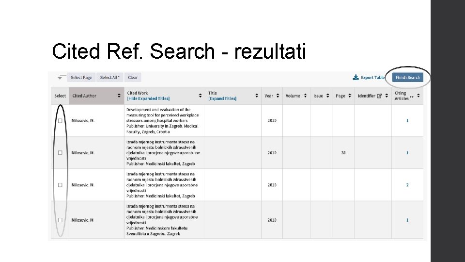 Cited Ref. Search - rezultati 