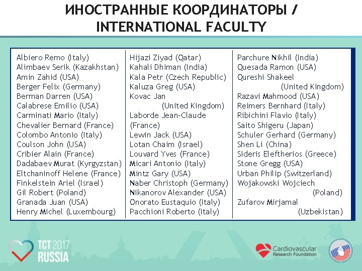 ИНОСТРАННЫЕ КООРДИНАТОРЫ / INTERNATIONAL FACULTY Albiero Remo (Italy) Alimbaev Serik (Kazakhstan) Amin Zahid (USA)