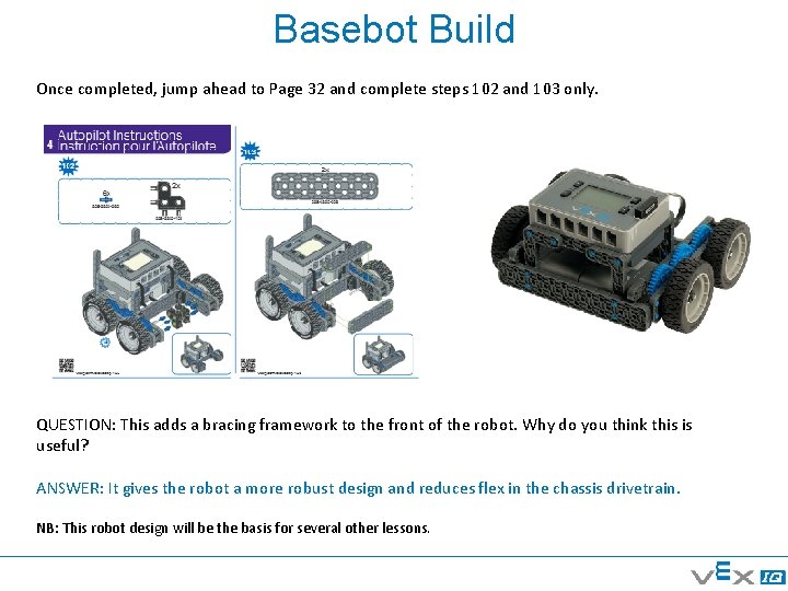 Basebot Build Once completed, jump ahead to Page 32 and complete steps 102 and