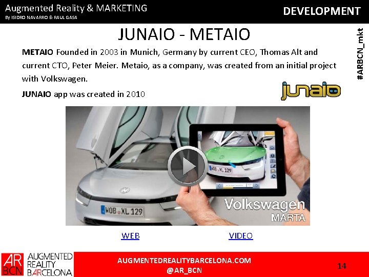Augmented Reality & MARKETING JUNAIO - METAIO Founded in 2003 in Munich, Germany by