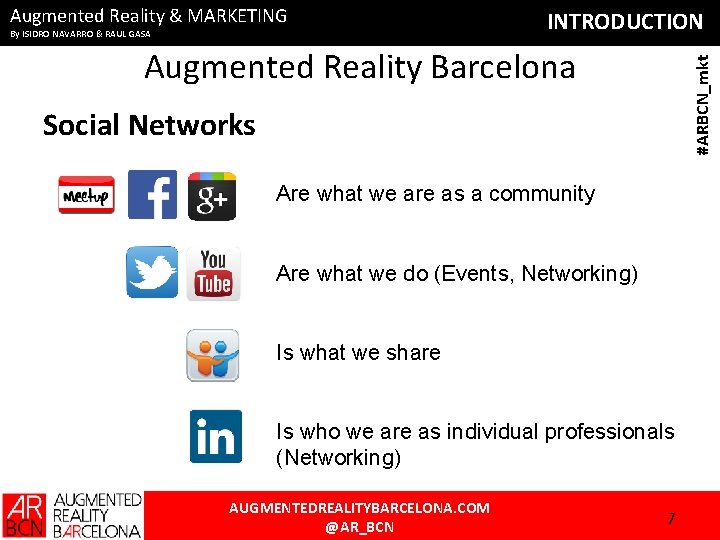 Augmented Reality & MARKETING By ISIDRO NAVARRO & RAUL GASA INTRODUCTION #ARBCN_mkt Augmented Reality