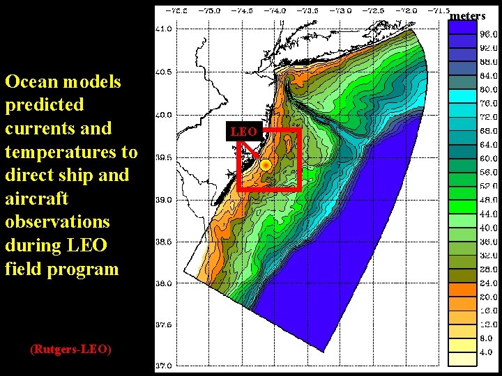 meters Ocean models predicted currents and temperatures to direct ship and aircraft observations during