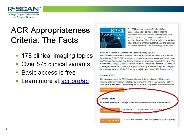 ACR Appropriateness Criteria: The Facts § § 7 178 clinical imaging topics Over 875