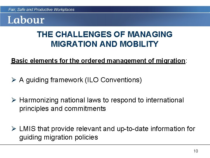 THE CHALLENGES OF MANAGING MIGRATION AND MOBILITY Basic elements for the ordered management of