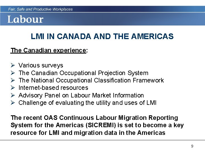 LMI IN CANADA AND THE AMERICAS The Canadian experience: Ø Ø Ø Various surveys