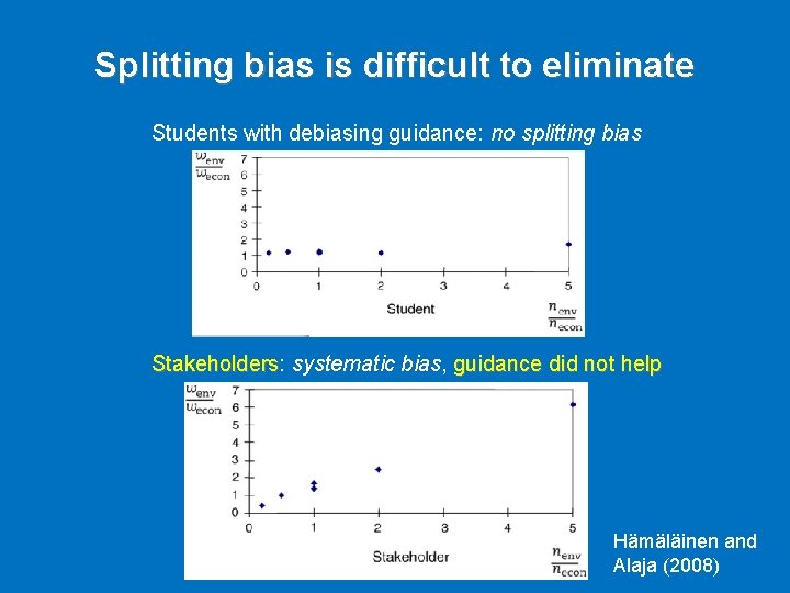 Splitting bias is difficult to eliminate Students with debiasing guidance: no splitting bias Stakeholders: