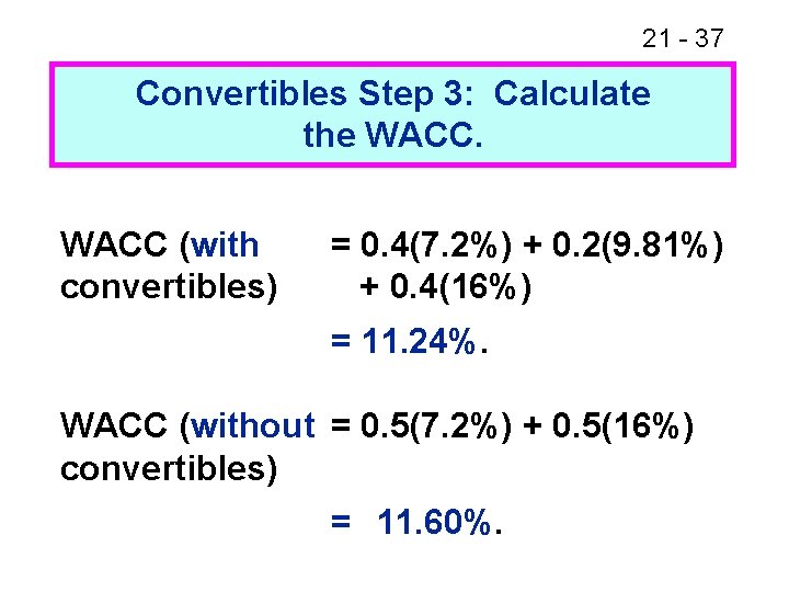 21 - 37 Convertibles Step 3: Calculate the WACC (with convertibles) = 0. 4(7.