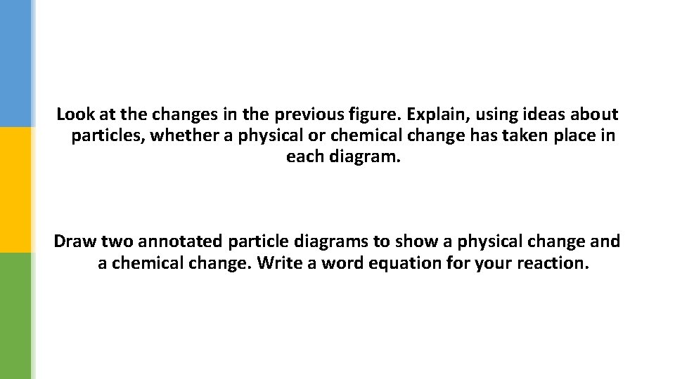 Look at the changes in the previous figure. Explain, using ideas about particles, whether