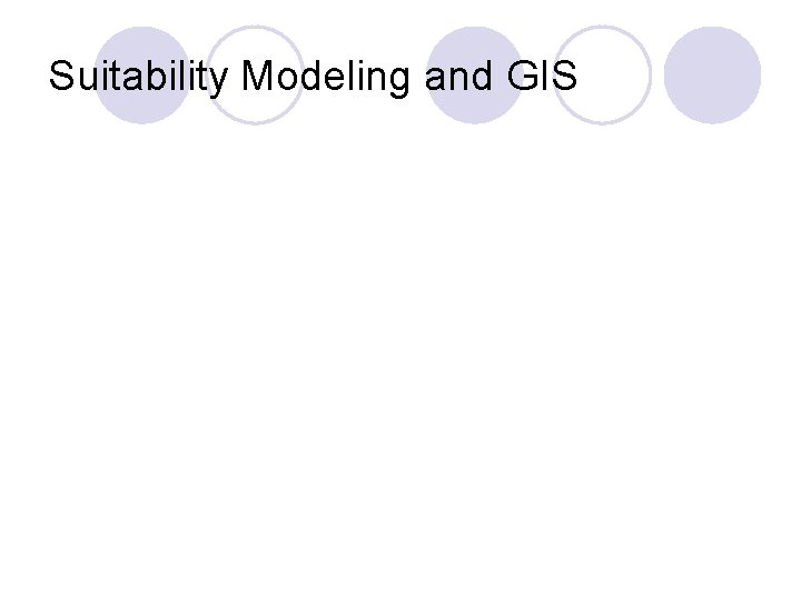 Suitability Modeling and GIS 