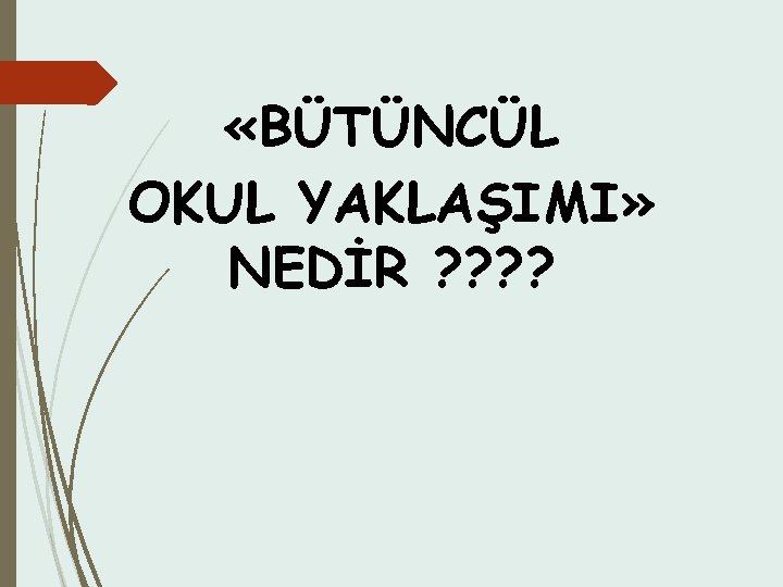  «BÜTÜNCÜL OKUL YAKLAŞIMI» NEDİR ? ? 