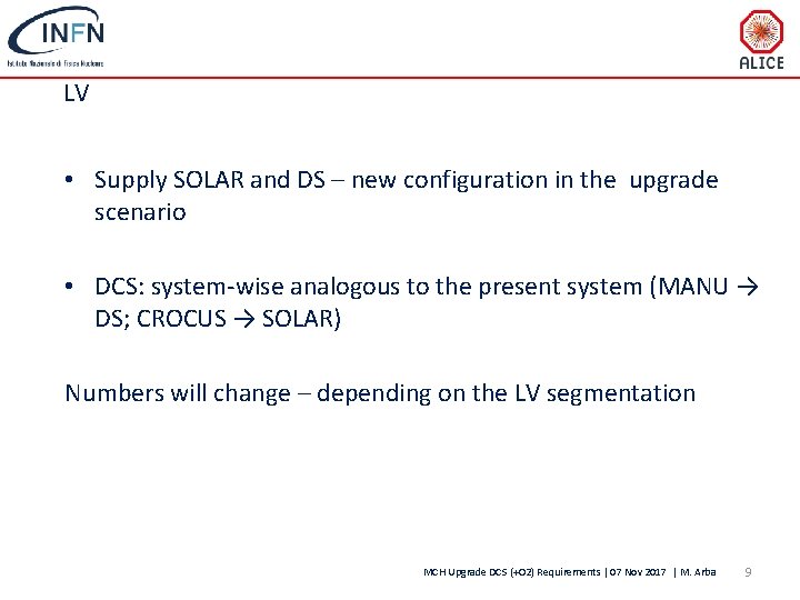 LV • Supply SOLAR and DS – new configuration in the upgrade scenario •