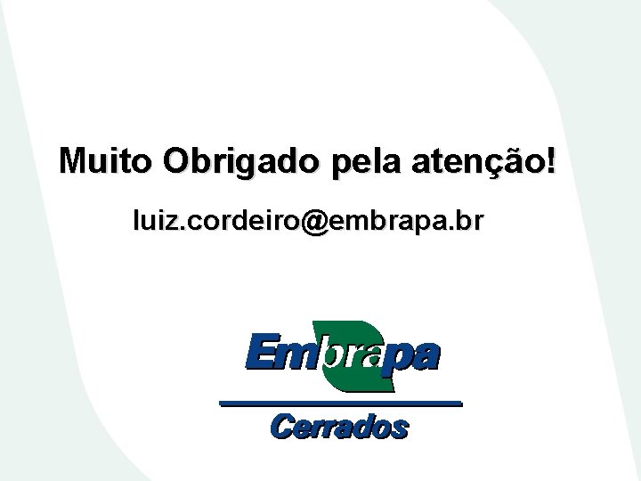Muito Obrigado pela atenção! luiz. cordeiro@embrapa. br 