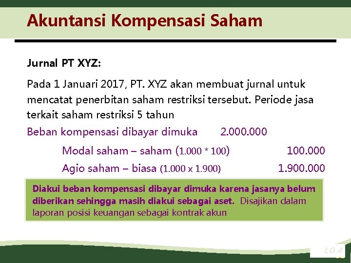 Akuntansi Kompensasi Saham Jurnal PT XYZ: Pada 1 Januari 2017, PT. XYZ akan membuat