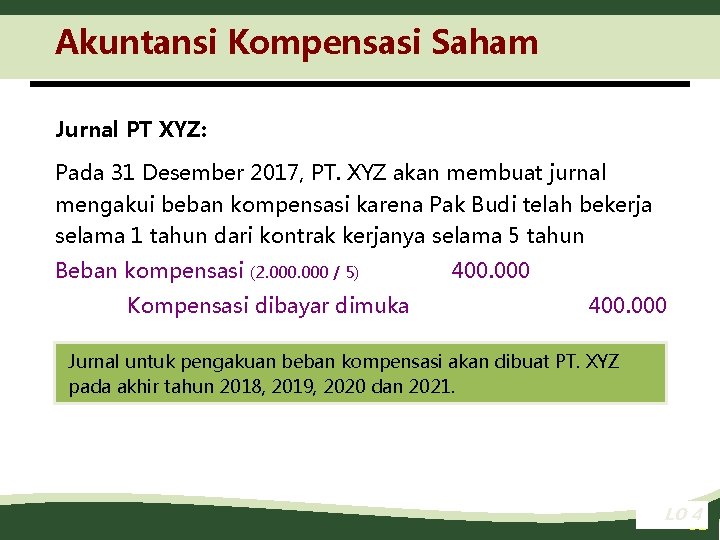 Akuntansi Kompensasi Saham Jurnal PT XYZ: Pada 31 Desember 2017, PT. XYZ akan membuat