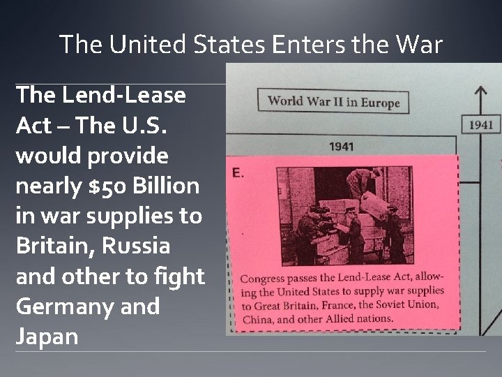 The United States Enters the War The Lend-Lease Act – The U. S. would