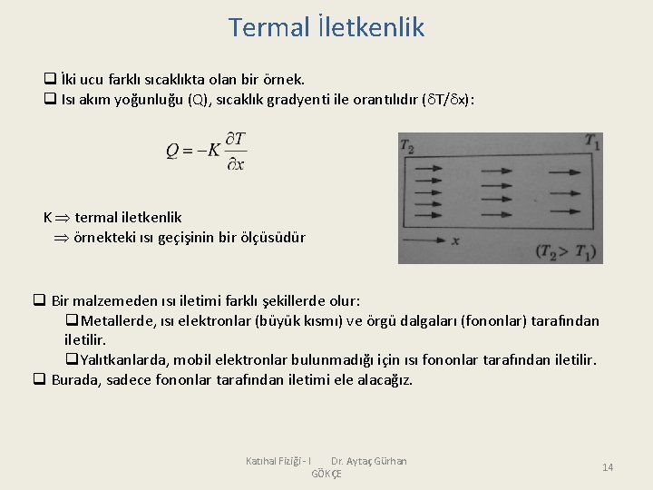 Termal İletkenlik q İki ucu farklı sıcaklıkta olan bir örnek. q Isı akım yoğunluğu